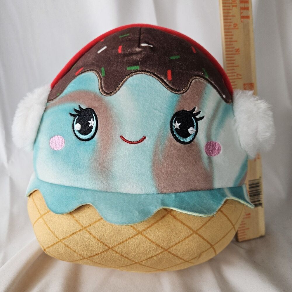 Squishmallows ~ HTF w/Earmuffs, Winter Maya Mint Ice Cream Waffle Sundae ~ 9in